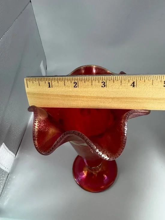 Fenton 109th Anniversary Iridescent Ruffled Hand-Painted Carnival Glass Vase - Picture 6 of 9